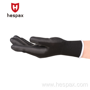 Hespax PU Palm Coated Anti-static Black Nylon Gloves